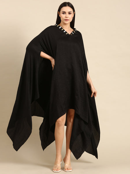 Black Silk Cotton Slub Cord Set - ASCRSET036