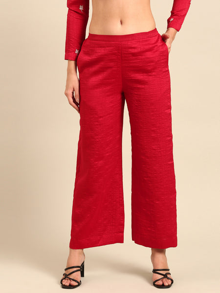 Red Silk Cotton Slub Cord Set - ASCRSET037