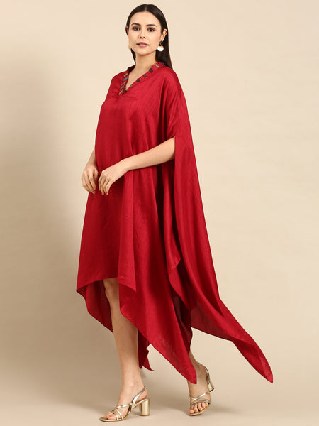 Red Silk Cotton Slub Cord Set - ASCRSET037