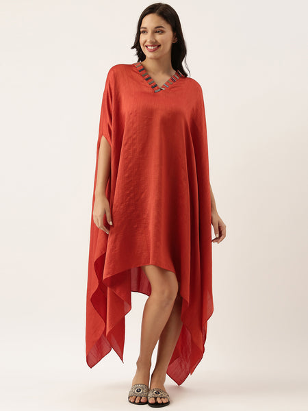 Rust Orange Silk Cotton Slub Cord Set - ASCRSET038