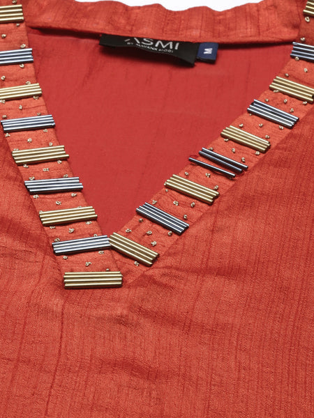 Rust Orange Silk Cotton Slub Cord Set - ASCRSET038