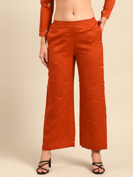 Rust Orange Silk Cotton Slub Cord Set - ASCRSET038