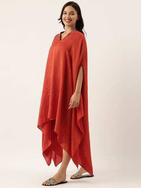 Rust Orange Silk Cotton Slub Cord Set - ASCRSET038