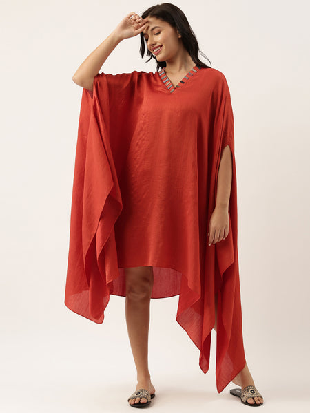 Rust Orange Silk Cotton Slub Cord Set - ASCRSET038