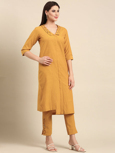 Mustard Malai Cotton Cord Set - ASCRSET041