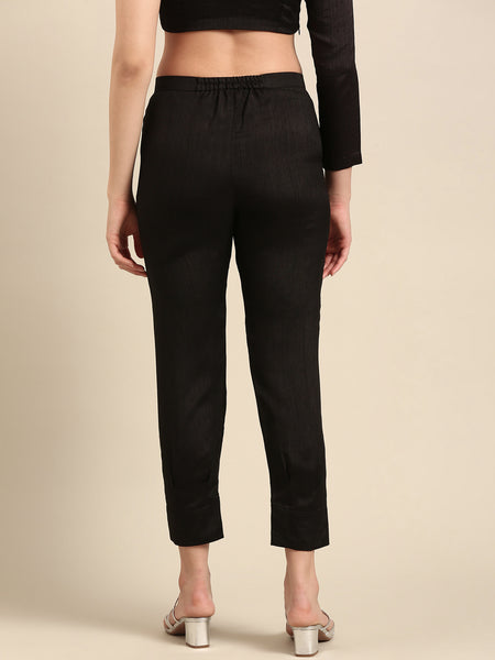 Black Slub Silk Cord Set - ASCRSET045