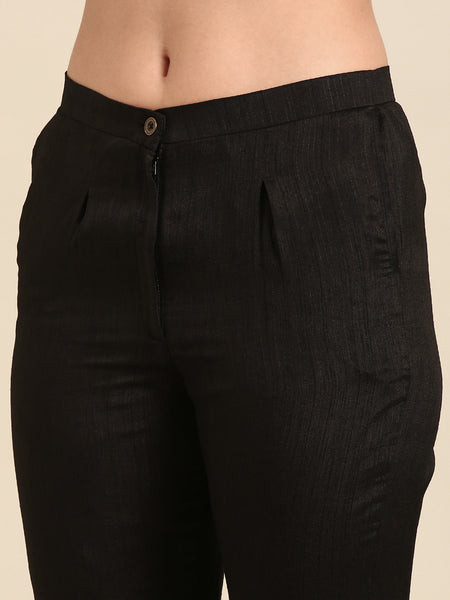 Black Slub Silk Cord Set - ASCRSET045