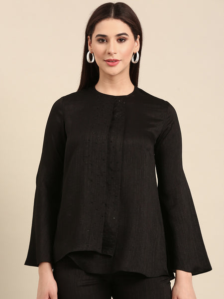 Black Slub Silk Cord Set - ASCRSET045