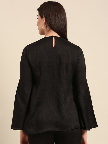 Black Slub Silk Cord Set - ASCRSET045