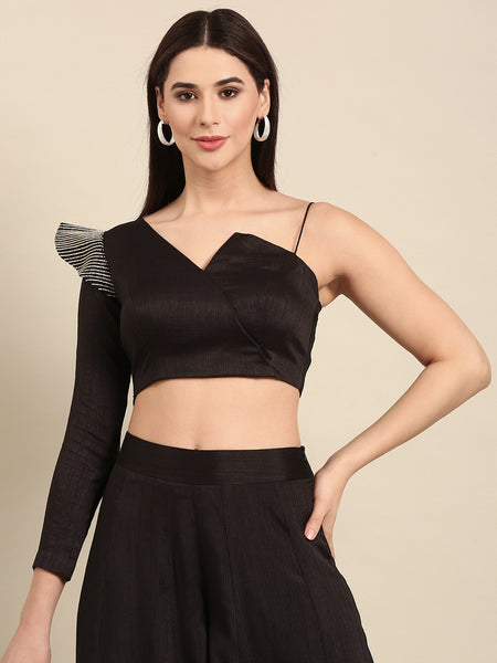 Black Slub Silk Cord Set - ASCRSET046