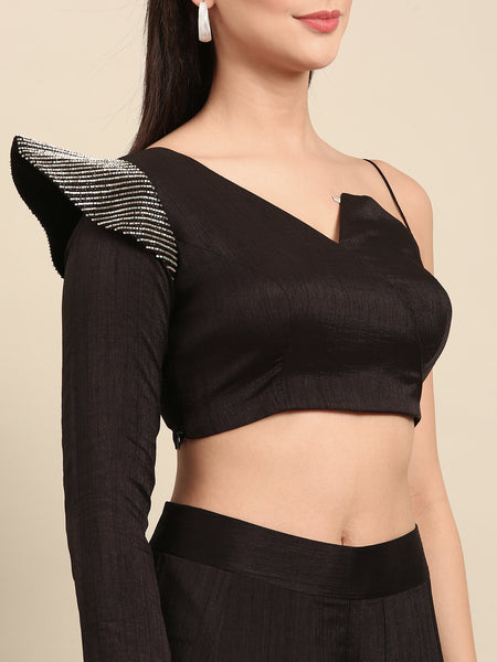 Black Slub Silk Cord Set - ASCRSET046