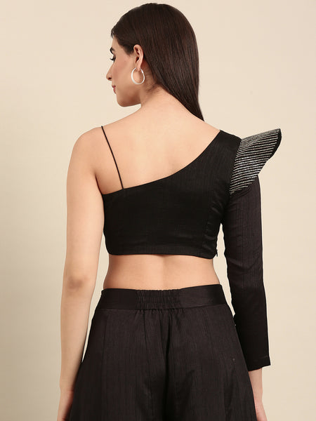 Black Slub Silk Cord Set - ASCRSET046