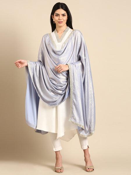 Blue Silver Tissue Silk Lehenga Set -  ASLHSET002