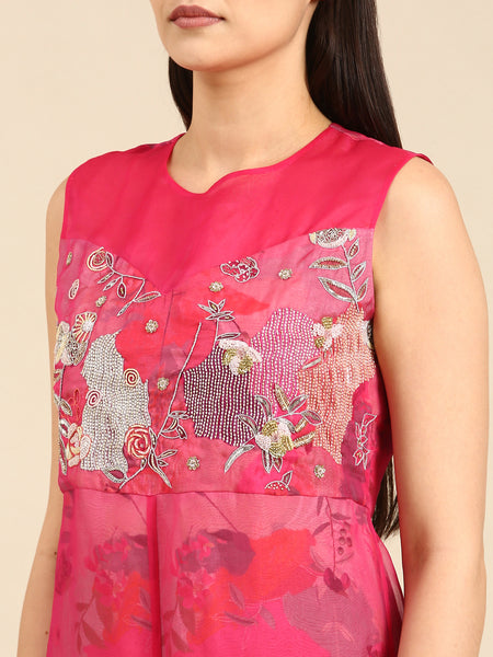 Pink Chanderi Printed Jump Suit - ASJS018