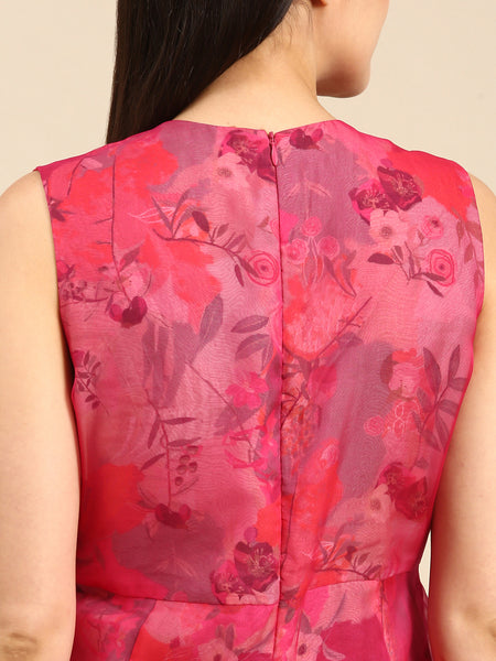 Pink Chanderi Printed Jump Suit - ASJS018