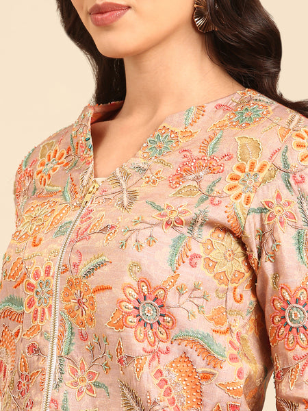 Peach Print Banares Jaquard Jacket - ASJ066