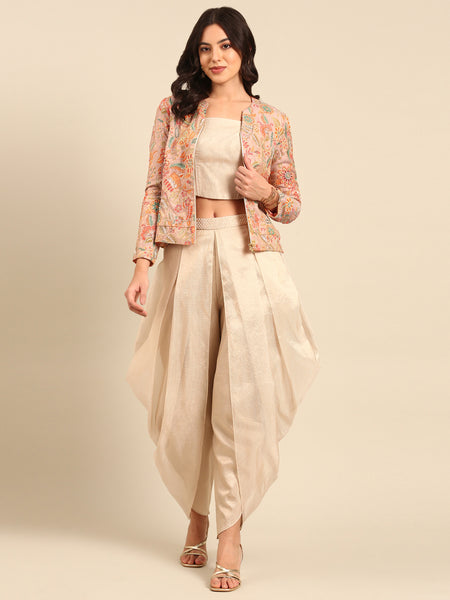 Peach Print Banares Jaquard Jacket - ASJ066