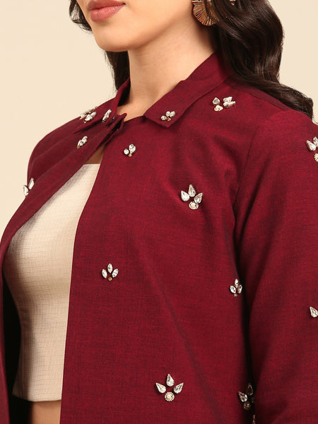 Maroon Malai Cotton Jacket - ASJ067