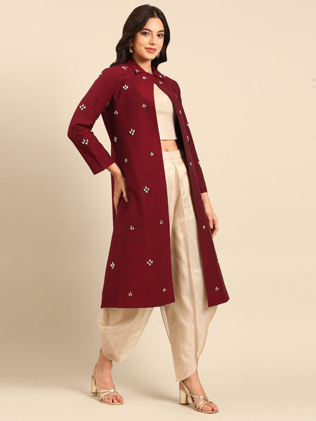 Maroon Malai Cotton Jacket - ASJ067