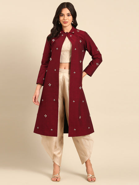 Maroon Malai Cotton Jacket - ASJ067