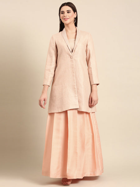 Pink Linen Jacquard Cord Set - ASCRSET051