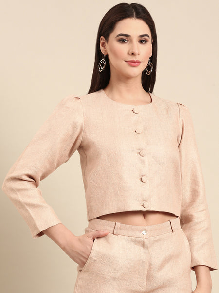 Peach Linen Jacquard Jacket - ASJ069