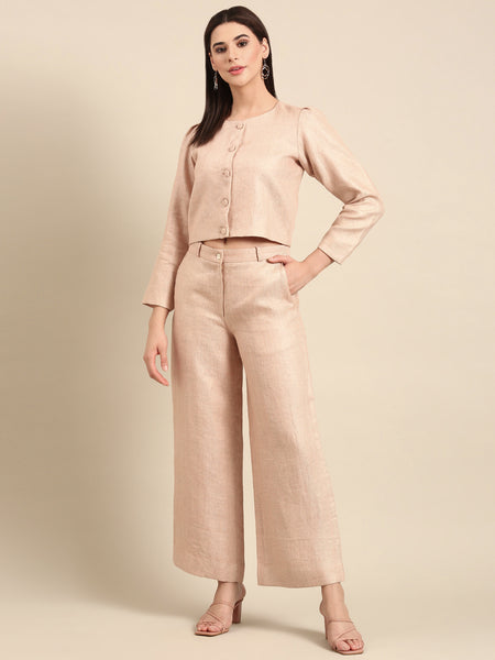 Peach Linen Jacquard Jacket - ASJ069