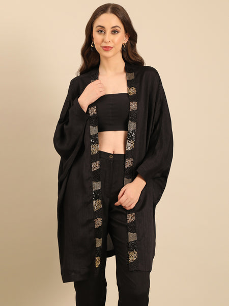 Black Bemberg Silk Jacket - ASJ073
