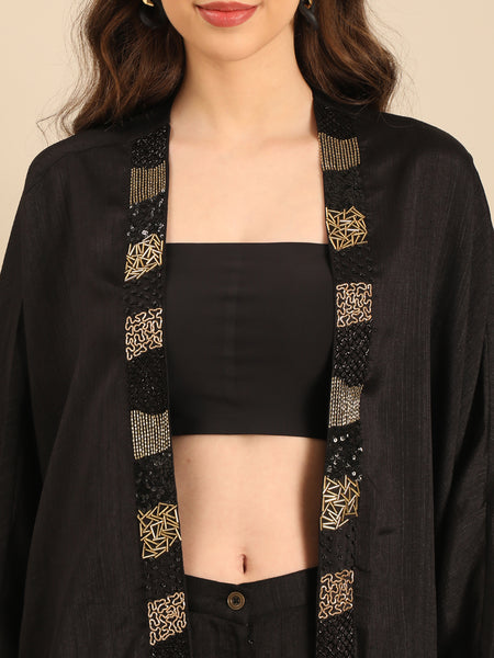 Black Bemberg Silk Jacket - ASJ073