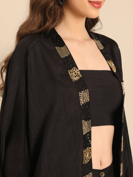 Black Bemberg Silk Jacket - ASJ073