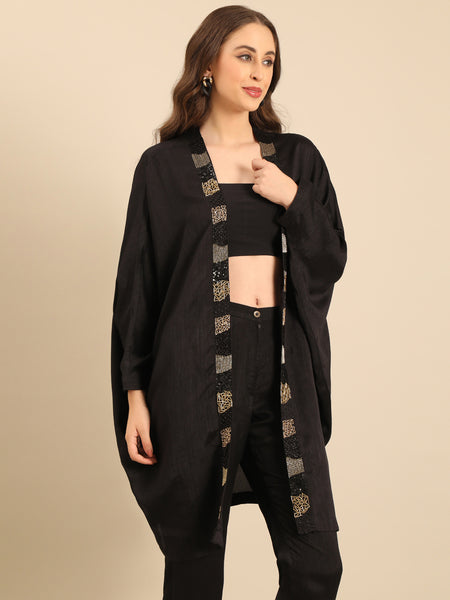 Black Bemberg Silk Jacket - ASJ073