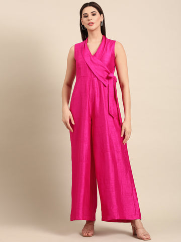 Pink Slub Silk Jumpsuit - ASJS019