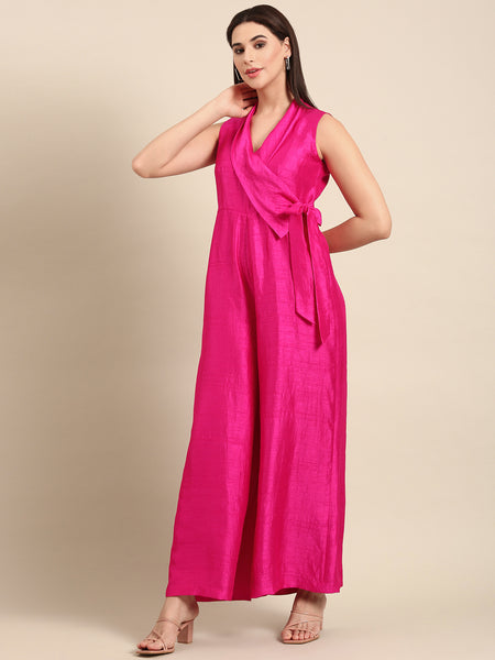 Pink Slub Silk Jumpsuit - ASJS019