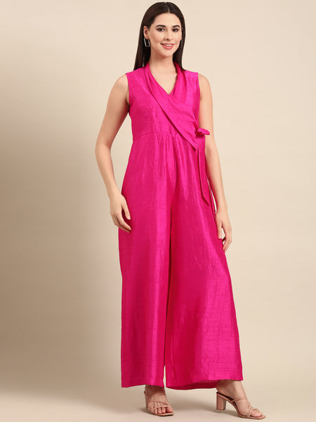 Pink Slub Silk Jumpsuit - ASJS019