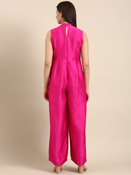 Pink Slub Silk Jumpsuit - ASJS019