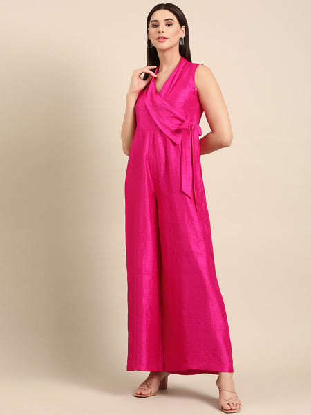 Pink Slub Silk Jumpsuit - ASJS019