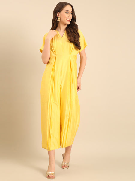 Yellow Cotton Silk Jumpsuit - ASJS021