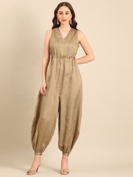 Bronze Bemberg Silk sleevless Jumpsuit  - ASJS022