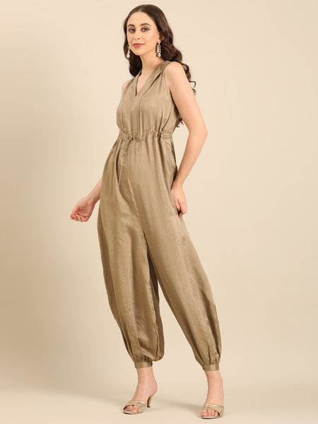 Bronze Bemberg Silk sleevless Jumpsuit  - ASJS022