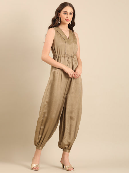 Bronze Bemberg Silk sleevless Jumpsuit  - ASJS022