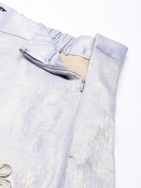 Blue Silver Tissue Silk Lehenga Set -  ASLHSET002