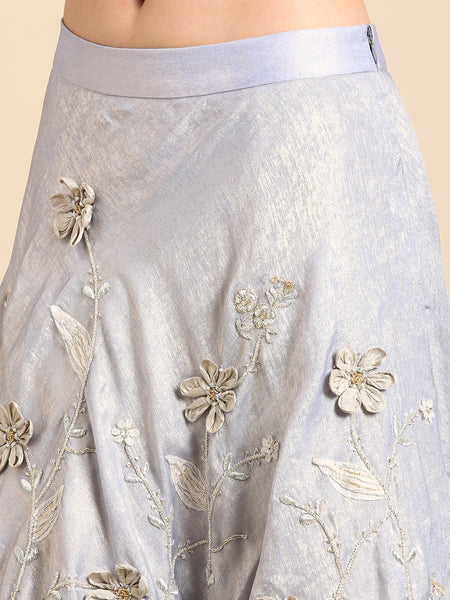 Blue Silver Tissue Silk Lehenga Set -  ASLHSET002