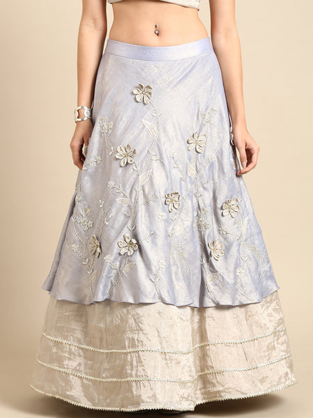 Blue Silver Tissue Silk Lehenga - ASL024