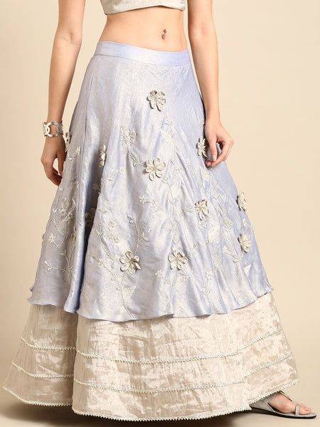 Blue Silver Tissue Silk Lehenga Set -  ASLHSET002