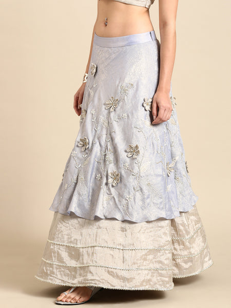 Blue Silver Tissue Silk Lehenga - ASL024