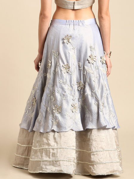 Blue Silver Tissue Silk Lehenga - ASL024