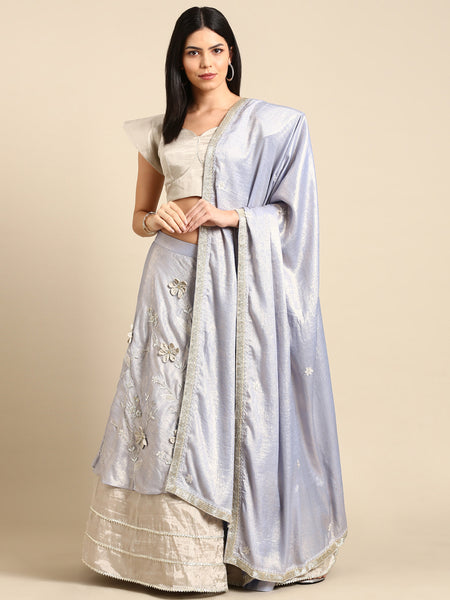 Blue Silver Tissue Silk Lehenga Set -  ASLHSET002
