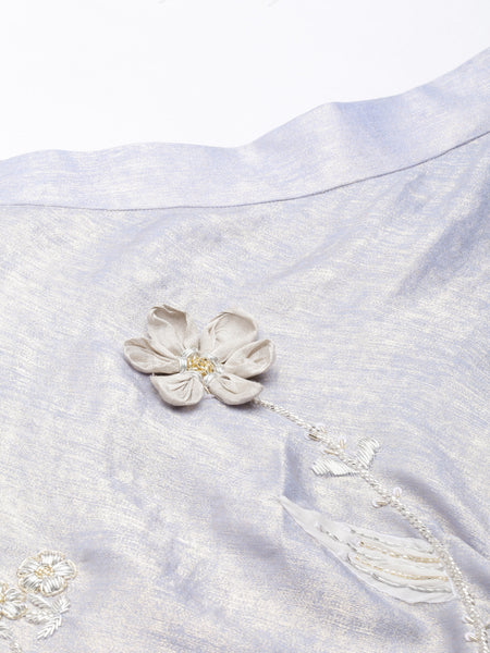 Blue Silver Tissue Silk Lehenga Set -  ASLHSET002
