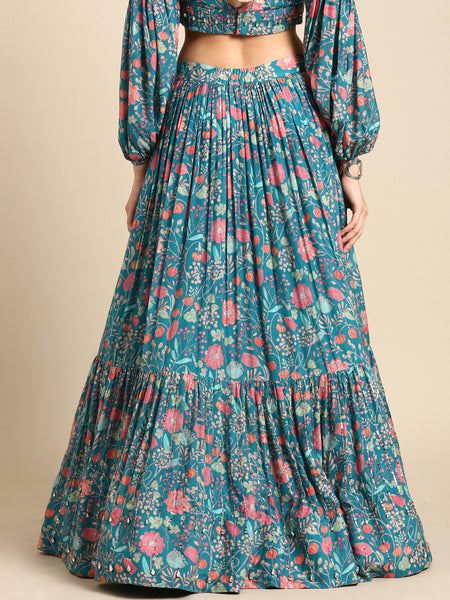 new sharara design - blue muslin lehenga set