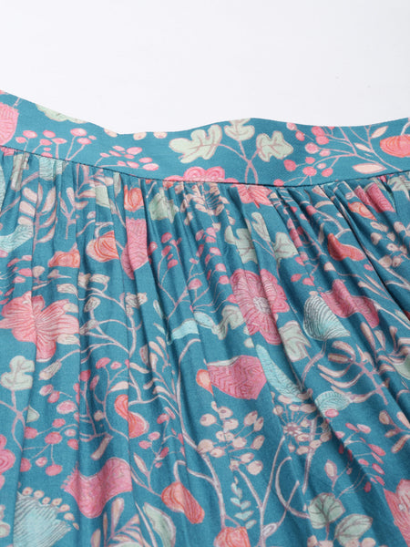 Blue Pink Muslin Digital Print Lehenga - ASL025